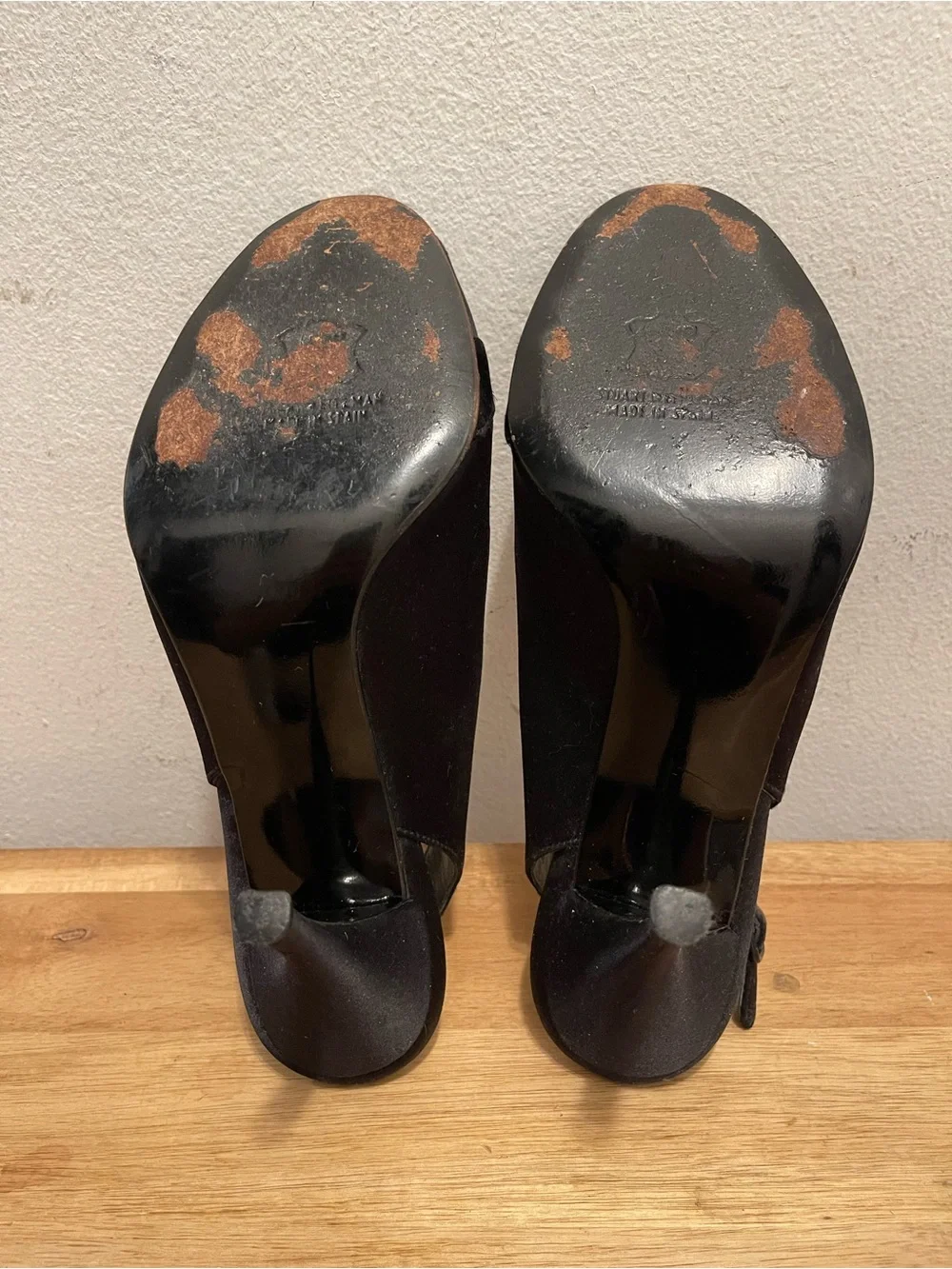 Stuart Weitzman Black Satin Peep Toe Slingback Heels - Size 7.5 M